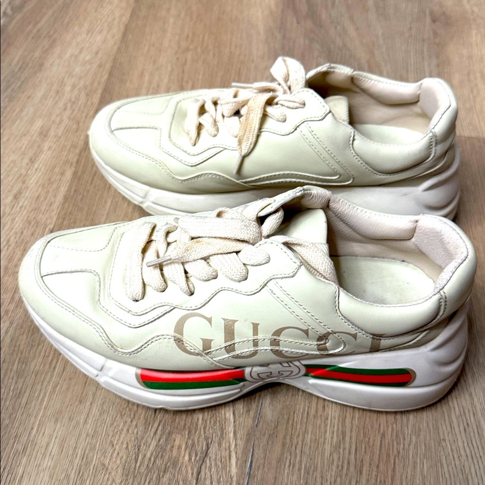 Gucci Rhyton leather Monogram Sneakers Sz7.5 Excellent Condition